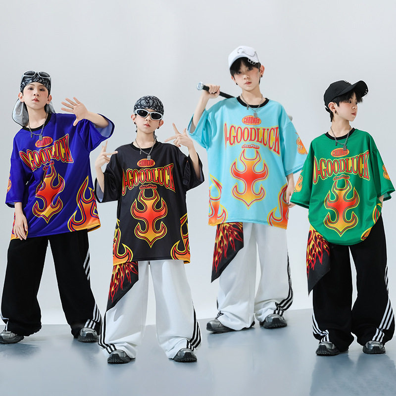 速干儿童街舞队服球服宽松落肩夏季T恤衫定制印字hiphop架子鼓diy