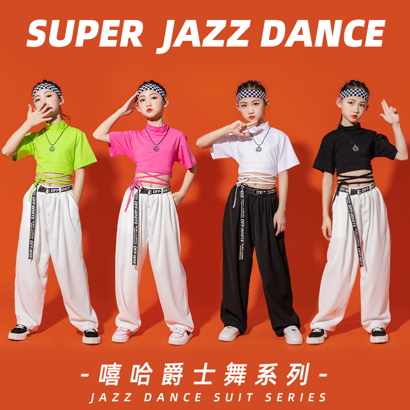 定制印字女童爵士舞演出服露脐装儿童舞蹈练功服模特形体训练班服