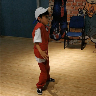 popping街舞funky儿童少儿震感舞机械锁舞条纹西裤马甲套装演出服