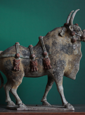 南北朝早期文化陶牛北魏北齐彩绘牛牦牛仿古动物博古架摆件摆设