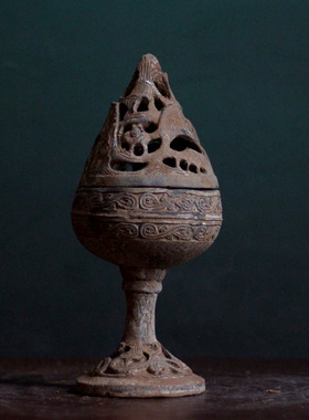 博山炉灰陶香炉香薰灯台烛台摆件