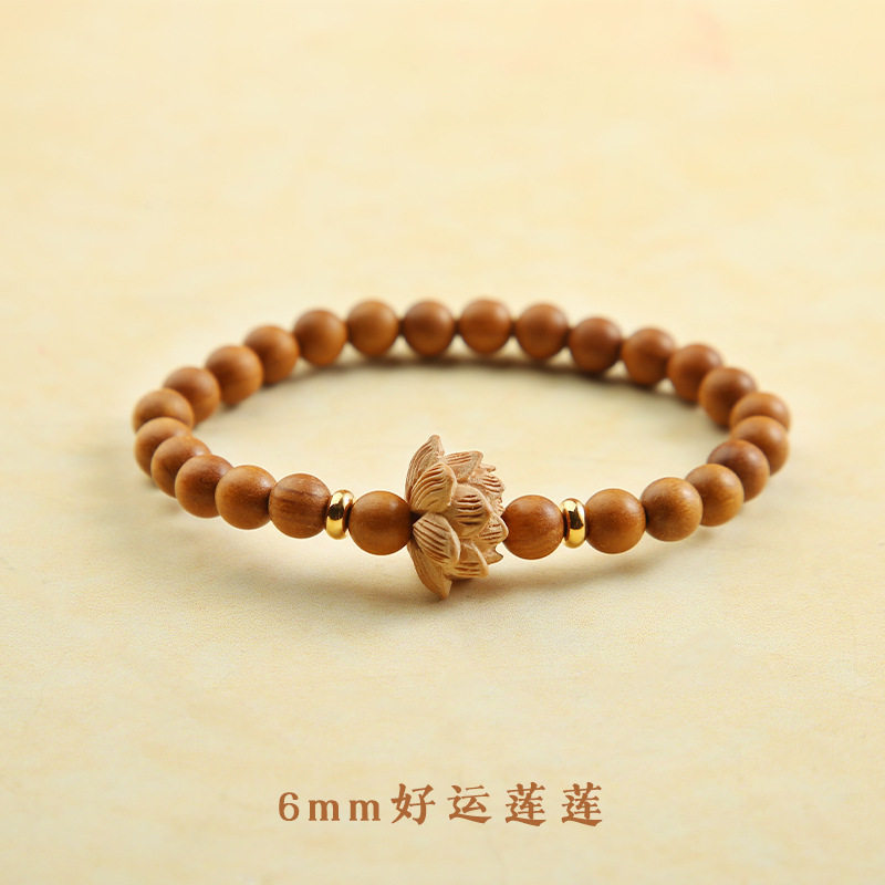 天然老桃木朱砂手串木质文玩佛珠手链男女念珠本命年莲花手珠配饰