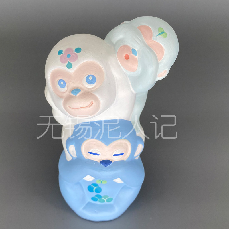 惠山泥人摆件彩三不猴纯手工泥塑猴年工艺品装饰品节日新年礼物