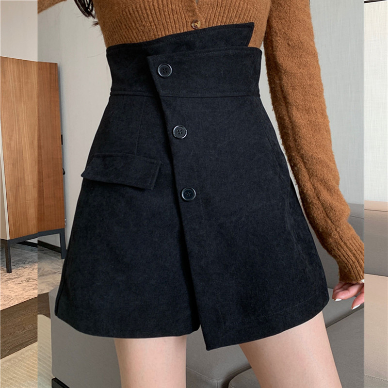 加厚毛呢不规则阔腿裤裙胖mm显瘦