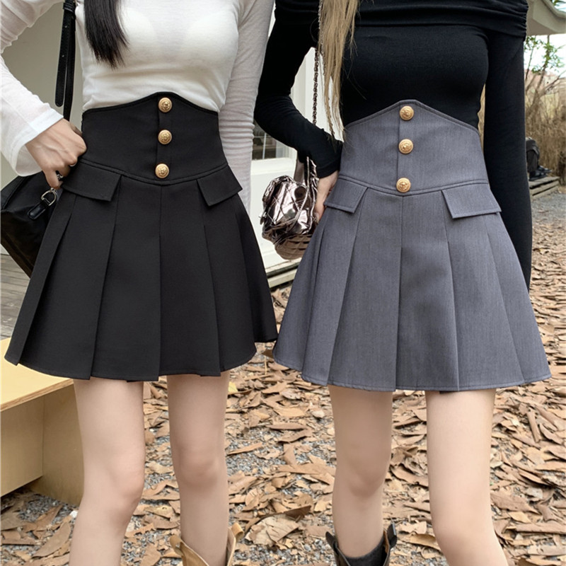 2024新款设计感收腰a字百褶裙女春秋大码学院风遮胯子