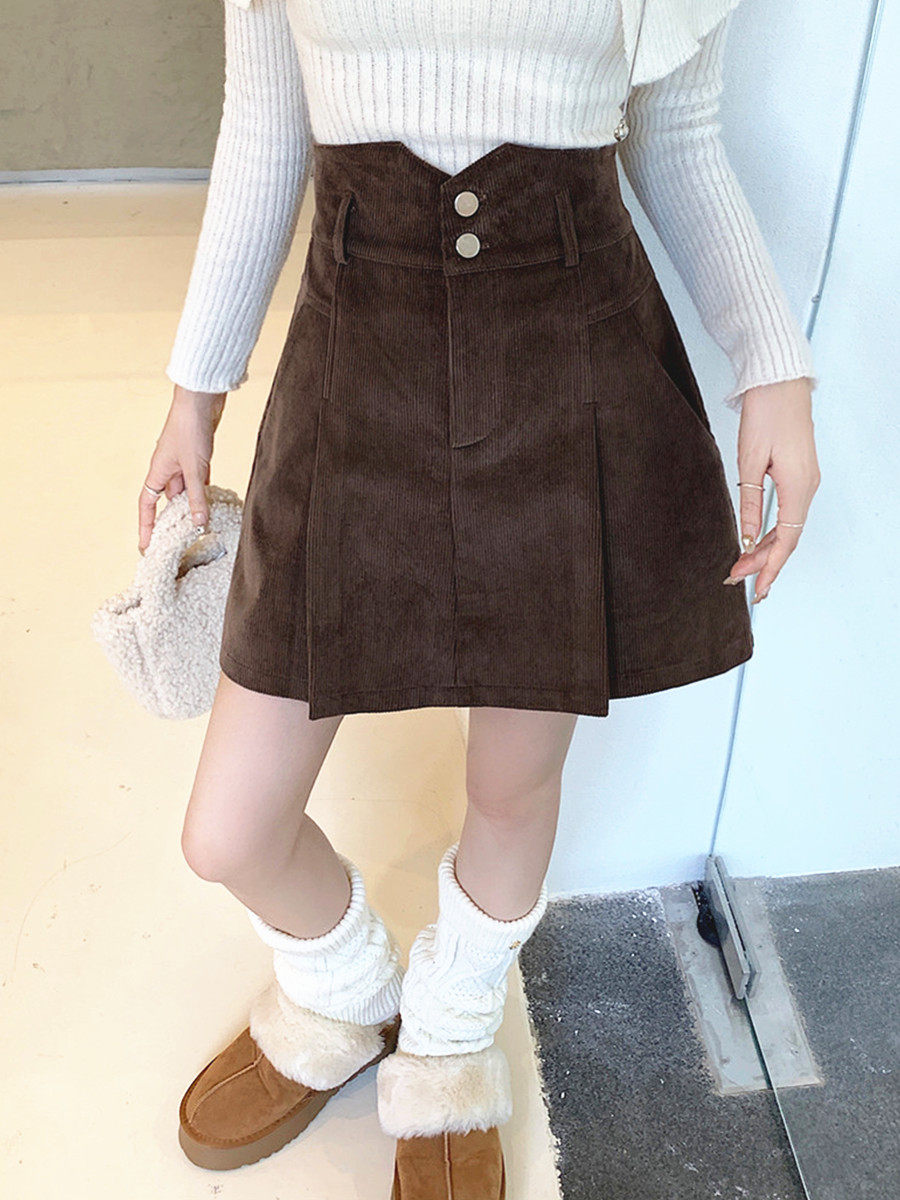 复古灯芯绒半身裙秋冬条绒a字裙