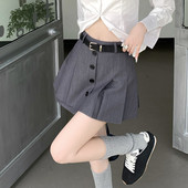 胖mm防走光短裙小个子显瘦a字裤 灰色百褶裙春秋新款 半身裙裤 裙女