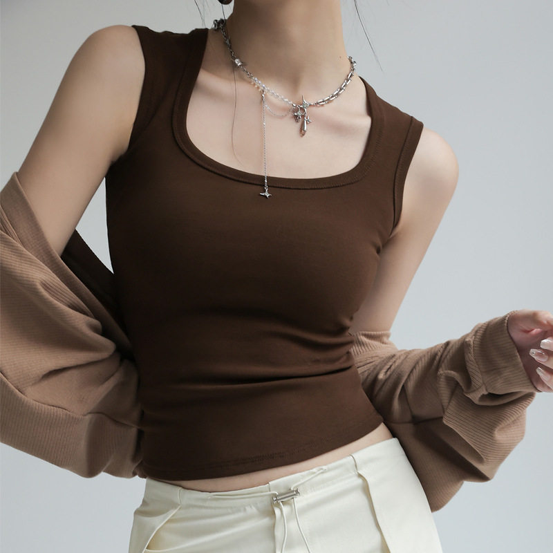 严选黑色工字吊带小背心女夏内搭2025新款遮副乳上衣宽肩带可外穿