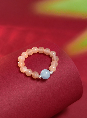 太阳石串珠食指戒适合胖手的弹力戒指通勤甜美简约少女感指环女款