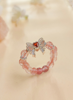 蝴蝶结戒指女夏天甜美小清新公主风可爱个性串珠食指环弹力绳戒圈