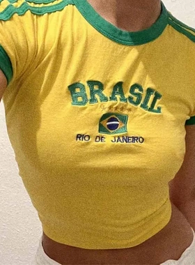 Vintage Aesthetic Tops Green Shirt Embroidered Pattern Short