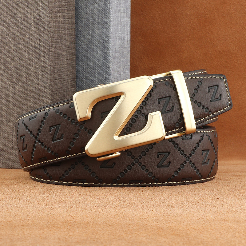 自动扣男士皮带真皮正品Z字商务腰带韩版潮流棕色百搭时尚裤带