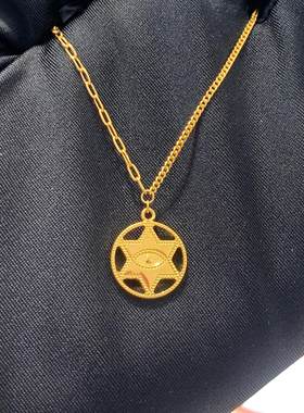 周大福星星六角幸运星足金项链