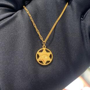 周大福代购 时尚星星六角幸运星足金黄金项链 克减80 计价F230917