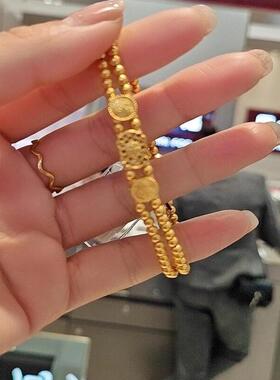 周大福云落牡丹足金双圈手链