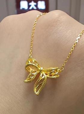 周大福代购 新款足金简约镂空蝴蝶结黄金项链 克减80 计价F230022