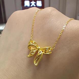 周大福代购 新款足金简约镂空蝴蝶结黄金项链 克减80 计价F230022
