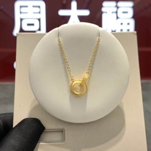 周大福拉丝双环黄金项链
