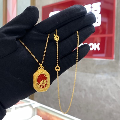 传承系列雕漆喜上眉梢黄金项链