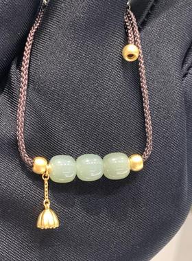 周大福运莲蓬黄金和田玉手链