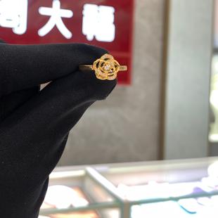 周大福代购 ING系列花戒山茶花足金黄金钻石戒指女 定价7折 RU590