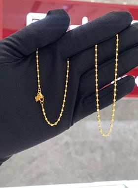 周大福代购 百搭小圆珠珠珠素链足金黄金项链 克减80计价 F231316