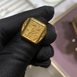 周大福代购  新款男士福字实心足金黄金活口戒指  克减80 F220016