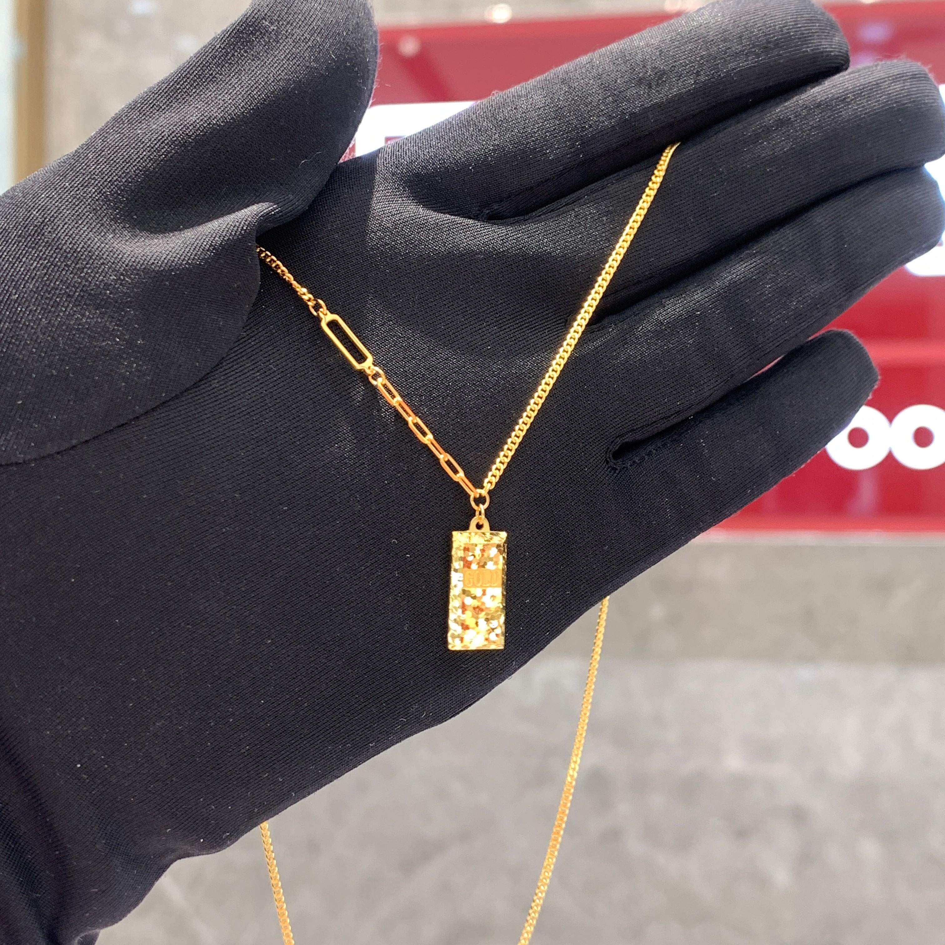 周大福代购 ING系列鱼鳞小金条足金黄金项链女 克减80计价F234824