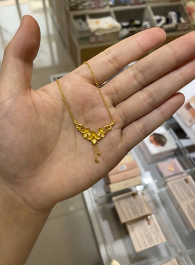 周大福代购 优雅丁香花朵朵花开足金黄金项链 专柜正品计价EOF850