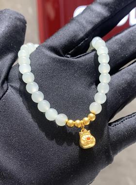 周大福和田玉福袋挂坠手串