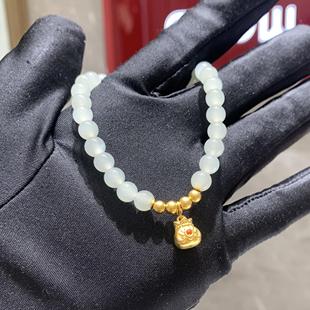 周大福传承 国玉传承足金和田玉福袋挂坠手串 正品7折定价J119908