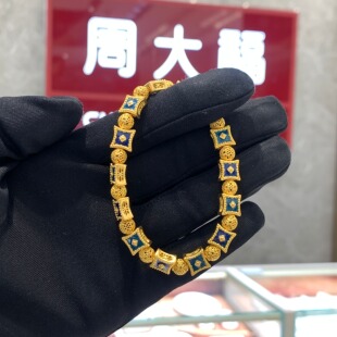 正品 定价R35930 故宫系列珐琅翩翩蝶舞足金黄金手链女 周大福代购