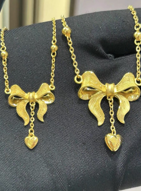 周大福代购 足金在逃公主蝴蝶结爱心黄金项链 克减80计价 F231887