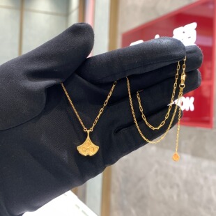 周大福代购 ING系列AB链扇形银杏叶黄金项链女 克减80计价F235537