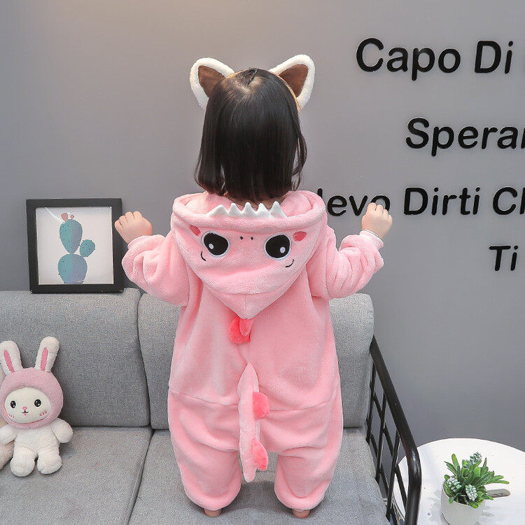 CHILDRENS AUTUMN AND WINTER ONE-PIECE PAJAMAS GIRLS FLANNEL THICKENED CRAWLING CLOTHES BABY GIRLS BABY CORAL FLEECE LOUNGEWEAR