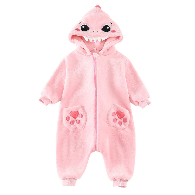 CHILDRENS AUTUMN AND WINTER ONE-PIECE PAJAMAS GIRLS FLANNEL THICKENED CRAWLING CLOTHES BABY GIRLS BABY CORAL FLEECE LOUNGEWEAR