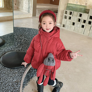 女童羽绒服冬季保暖连帽拉链外套短款儿童洋气轻薄90鸭绒棉衣红色