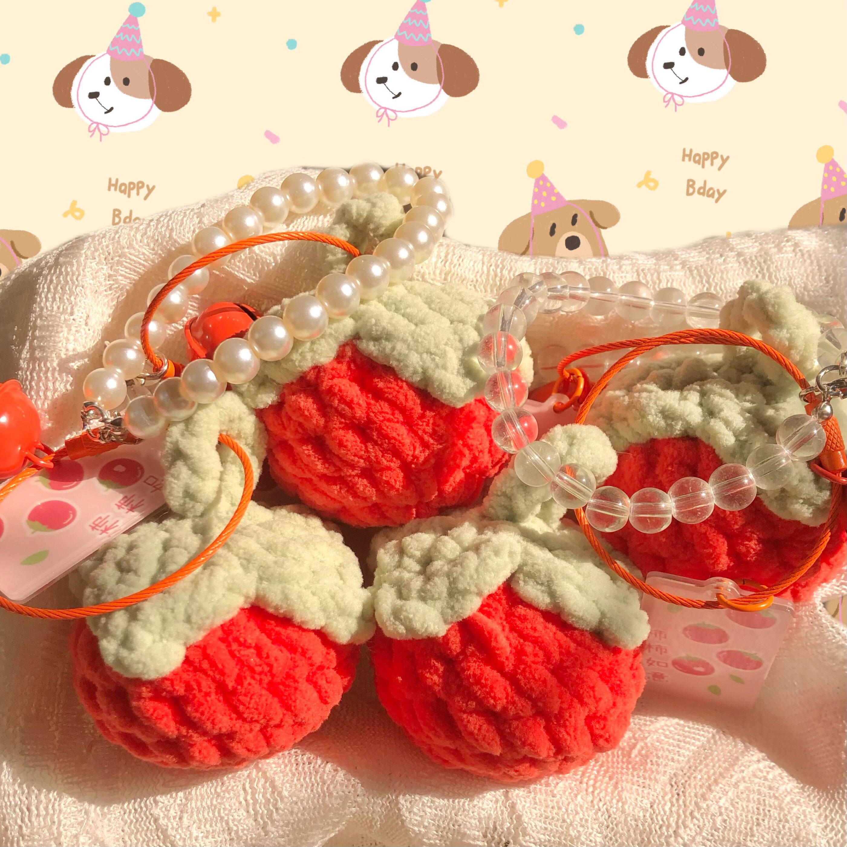 钩织挂件合集 小熊 柿子 雪糕 蝴蝶 青苹果情侣挂件 车挂 钥匙扣