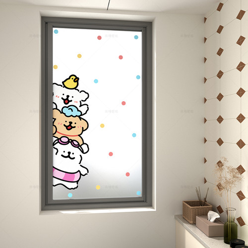 线条小狗卡通静电玻璃贴膜保护膜