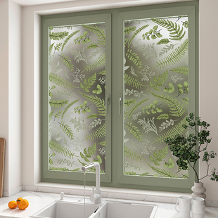 厨房窗户玻璃贴膜卧室客厅玻璃飘窗清新绿改造美化防窥透光不透人