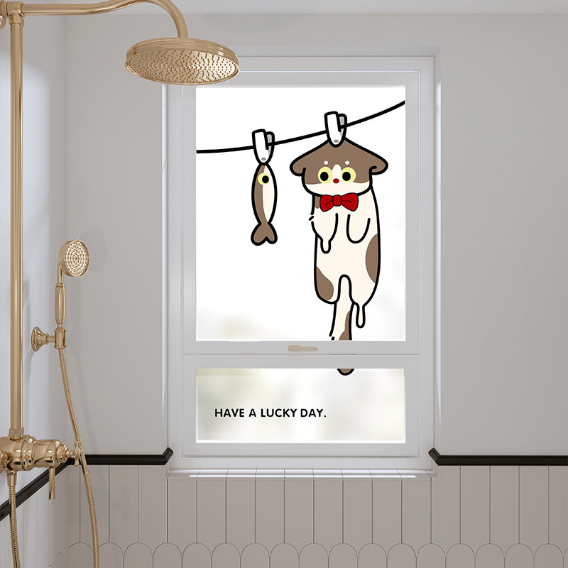 卡通喵咪浴室玻璃贴膜免胶卫生间家用窗户贴纸遮丑厨房装饰静电贴,家居饰品,玻璃膜/贴,淘宝优惠券,粉丝福利购,淘宝优惠卷