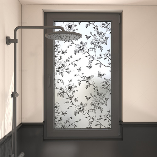 法式复古高级感花鸟磨砂玻璃贴膜