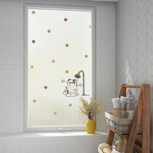 卫生间玻璃窗户贴纸厕所浴室卡通可爱洗澡猫咪防偷窥隐私贴膜免胶