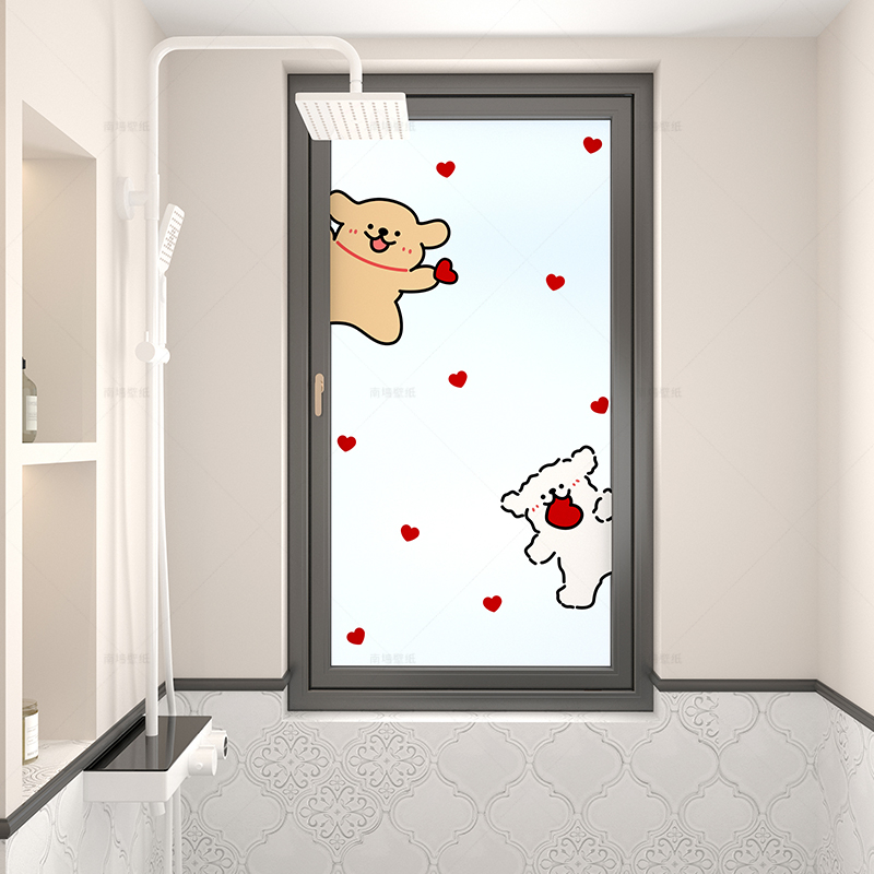线条小狗爱心磨砂玻璃贴膜