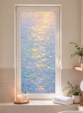 碎金光影浴室门隔断隐私贴纸油画玻璃贴膜透光不透人装饰画可定制