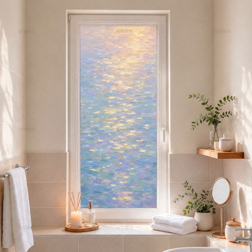 碎金光影浴室门隔断隐私贴纸油画玻璃贴膜透光不透人装饰画可定制