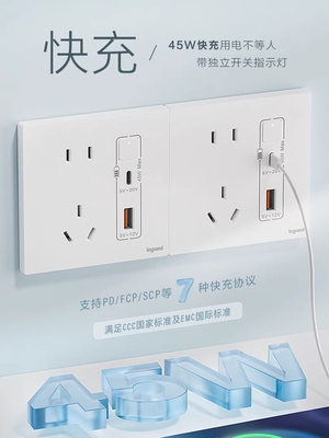 罗格朗逸景Plus开关插座面板墙壁陶瓷白超薄家用电源五孔USB快充