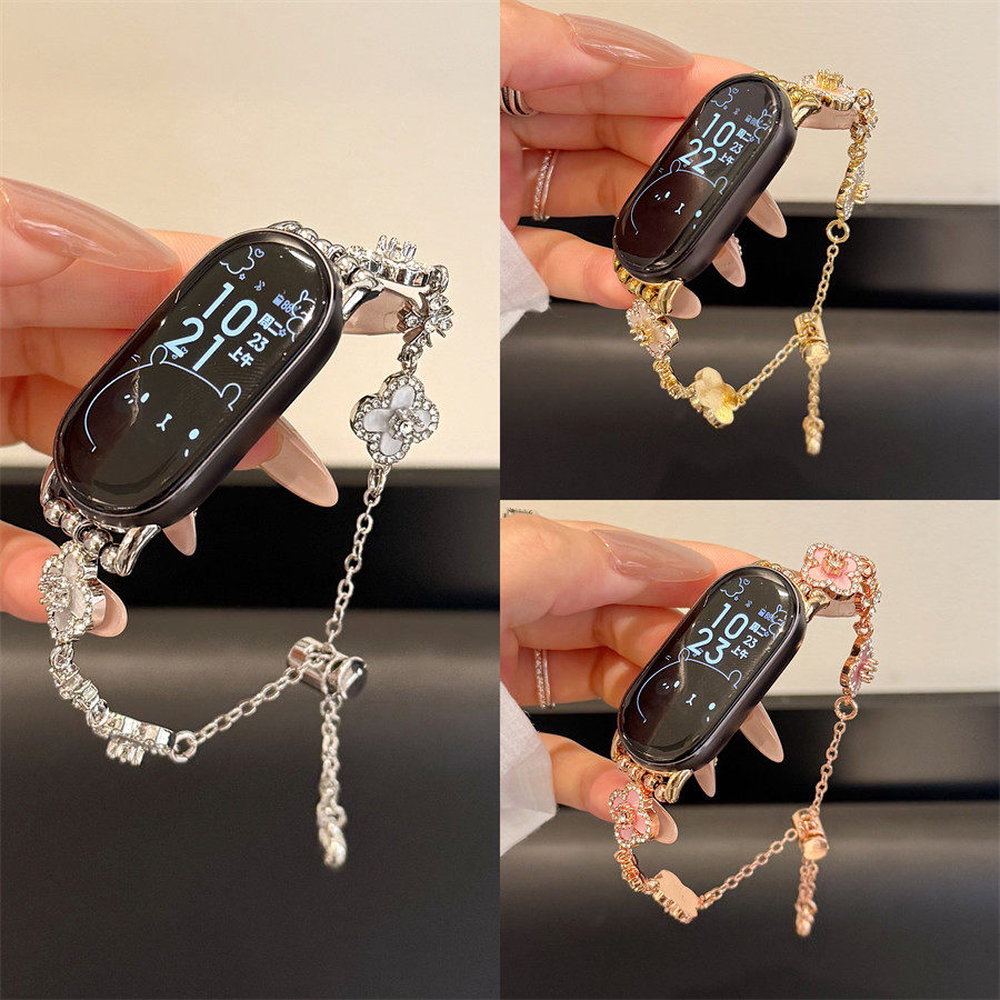 适用小米10/9/8 NFC陶瓷版Pro金属闪钻四叶草红米6/5/4手环表带