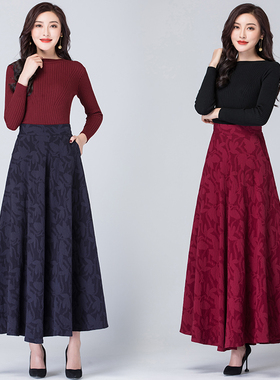 2019春季新款棉麻高腰大摆半身裙女百搭大码印花长裙显瘦a字长裙