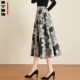过膝女裙子 流行半身裙印花高腰显瘦大摆伞裙复古中长款 春秋季 新款